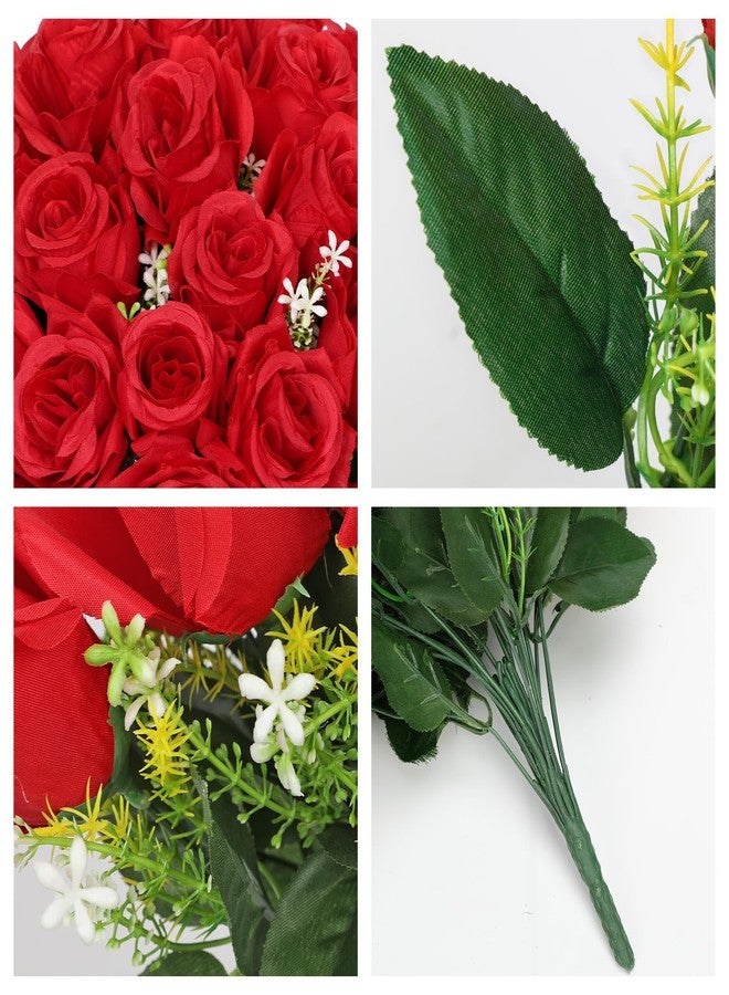 GnFlus Red Roses Artificial Flowers, 2 Pack Rose Fake Flower Bouquets Realistic Faux Silk Flowers for Vase Bridal Bouquet Wedding Centerpieces Arrangements Home Décor - Image 3